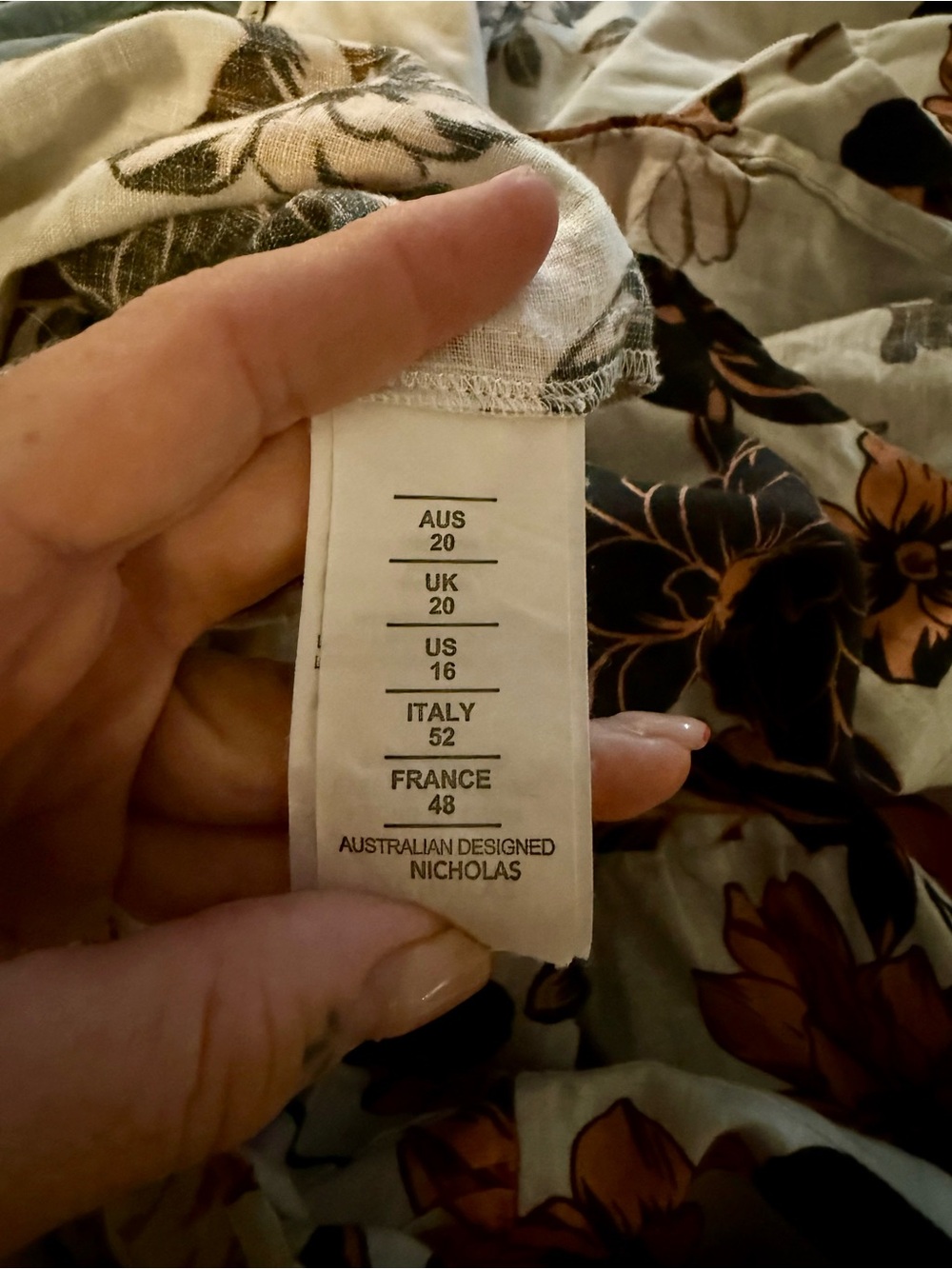 Nicholas Floral Long Tier Maxi Linen Sleeveless Lined Brown White Dress Size 16 - Picture 11 of 12